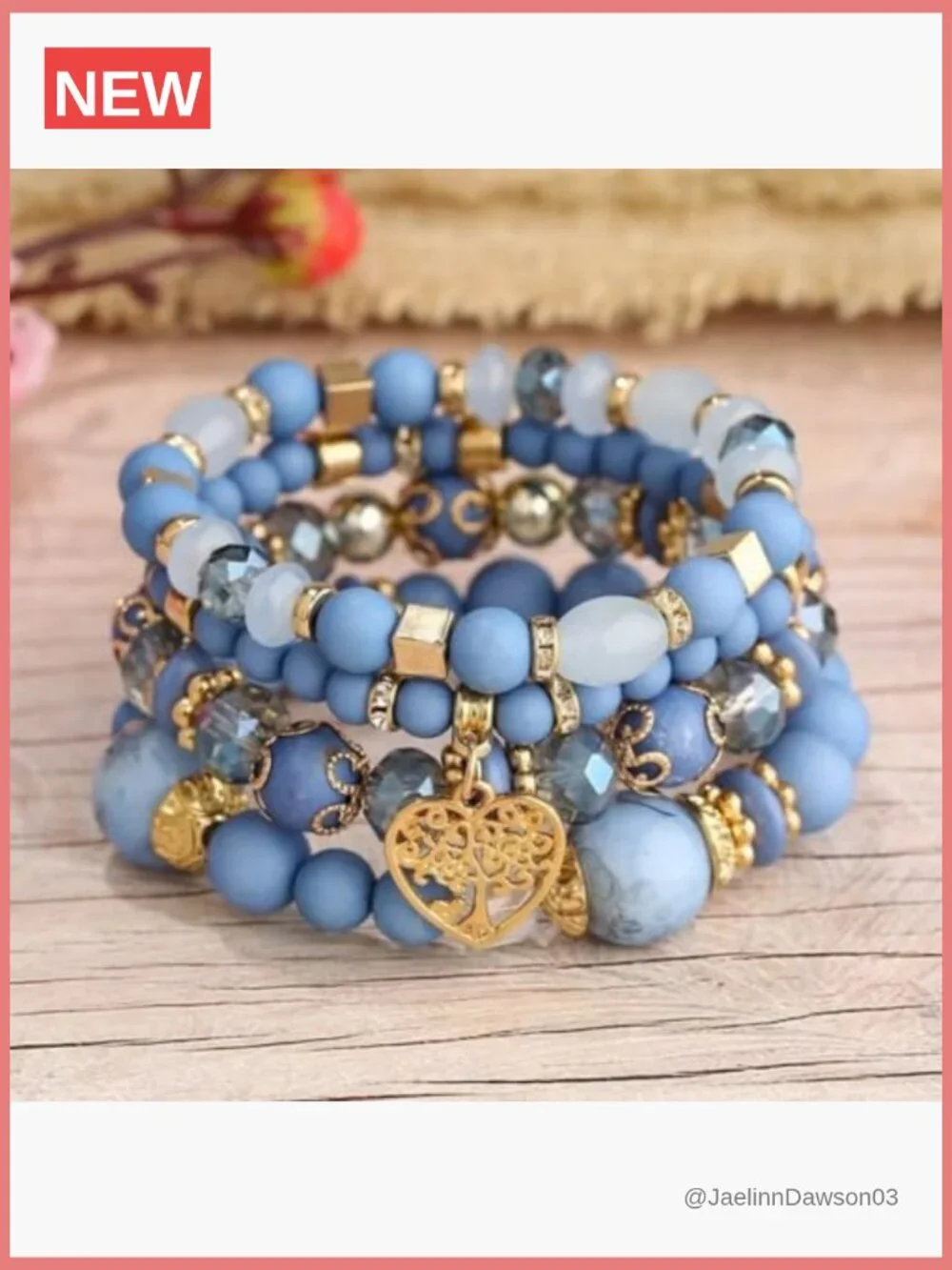 Bohemian Stackable Multi Layer Beaded Bracelets Set Elastic Stretch Heart Charm